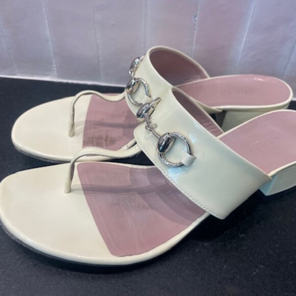Gucci Made In Italy White Leather Thong Sandals Shoes Size 37.5 US 7.5 Stunning - Picture 6 of 14